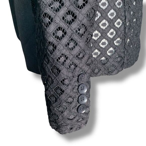BCBGMAXAZRIA Keanu Black Lace Sleeve Sheer Back Tailored Hourglass Blazer Jacket - Picture 6 of 12